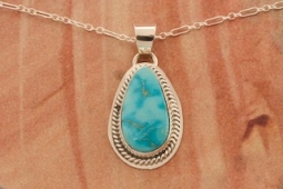 Genuine Kingman Turquoise Sterling Silver Native American  Pendant